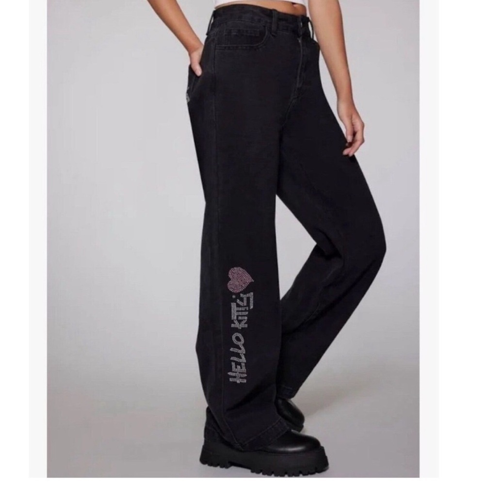 Hello Kitty and Fiends Black Flare Wide Leg Jeans rhinestone, size 24